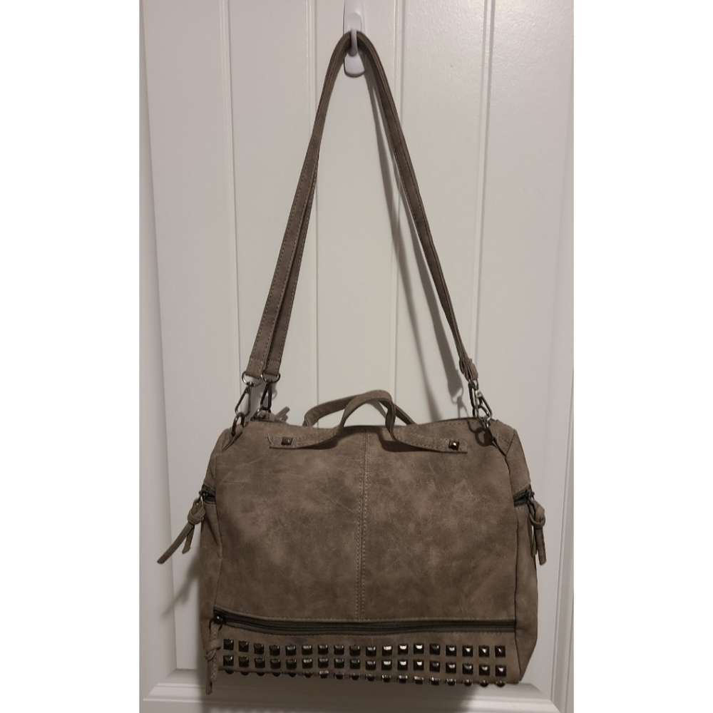 Studded handbag purse gray brown Emery Rose